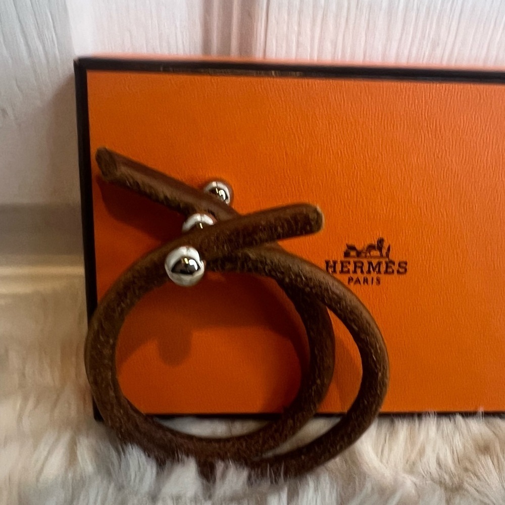 HERMES LEATHER BANGLE UNISEX BRACELET WITH BOX - Picture 12 of 15